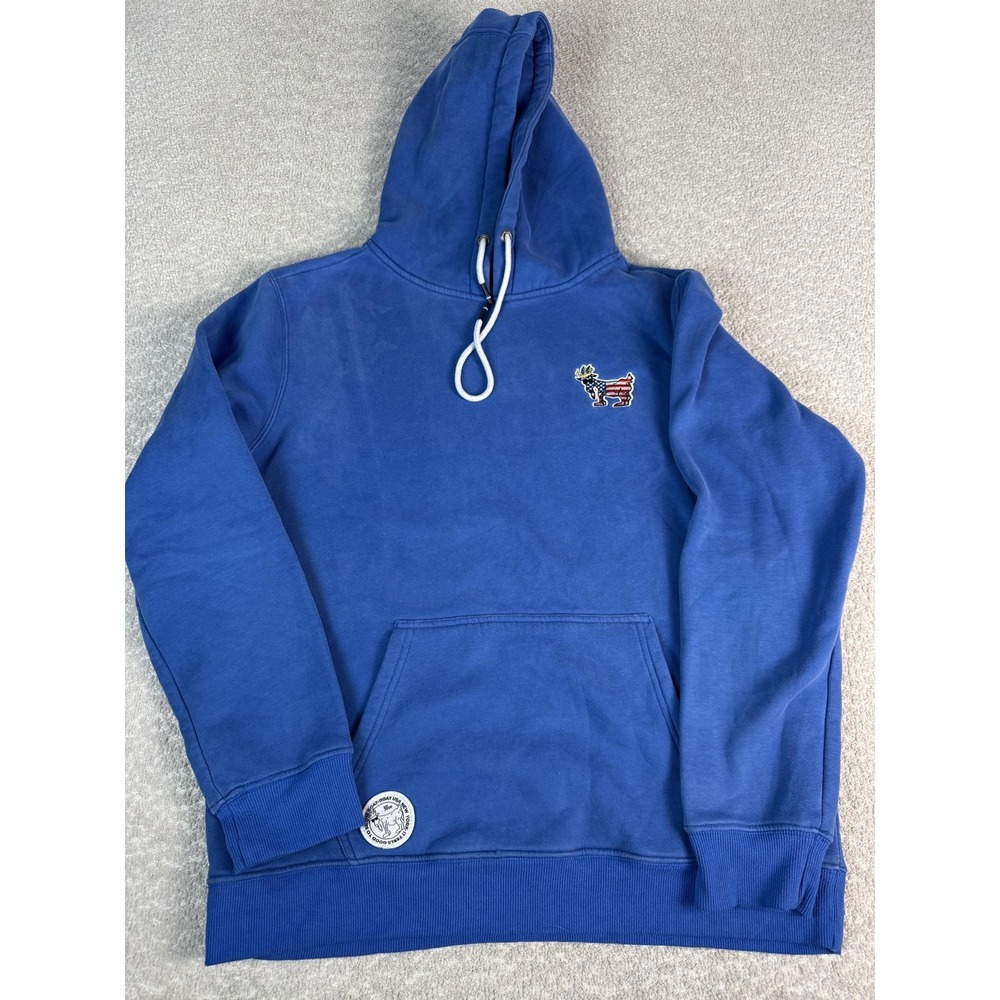 GOAT USA Hoodie Sweatshirt Mens Large Blue Fleece Pullover Patriotic Embroidered